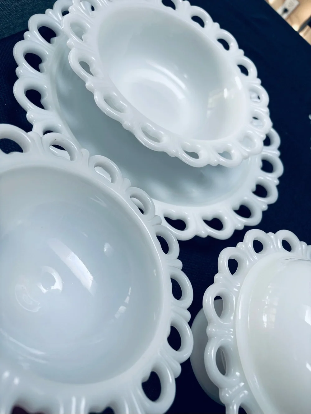 Fire King White Lace-Edge Milk Glass Bowl and Platter Set